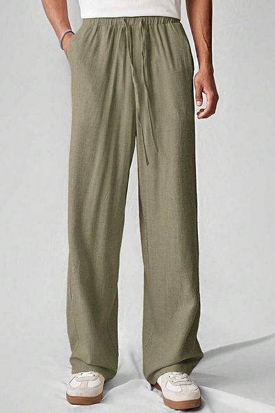 North London Men's Linen Blended Oversize Wide Leg Trousers