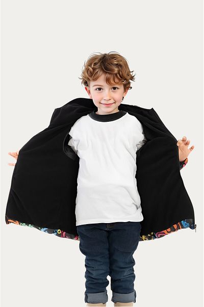Montland Boys' Winter Puffer Jacket - Smiling Emoji Pattern, Fleece and Fur, Water and Windproof, Hooded and Pocketed