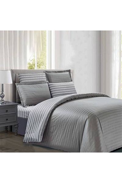 Pazar Home Bedding مفرش نفر ونص مقلم قطني من ٤ قطع- بازار هوم بريرا بحشوة ثابتة