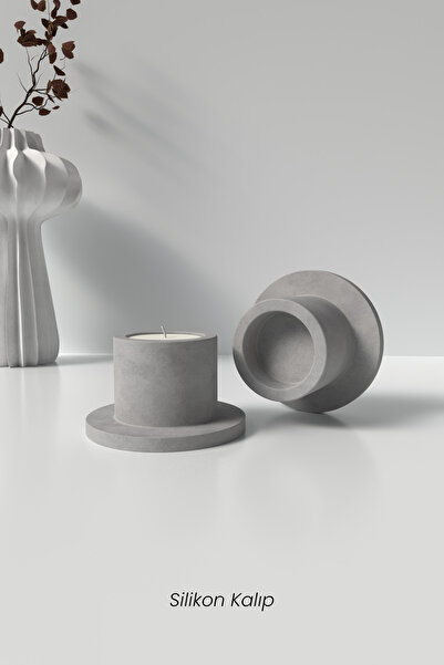 Cageartstudio Beton Büyük Tealight Mumluk Şamdan Silikon Kalıp - Dekoratif Te...
