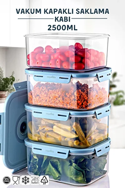 Nandy Home Set of 4 Vacuum Lid Storage Containers 2500ml That Can Be Used in Microwave and Freezer.