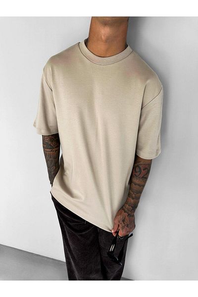 ablukaonline Ανδρικό μπλουζάκι μπεζ Oversize Basic