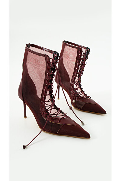 Sibel Shoes Lotus Bordo Tül Detaylı Bootie