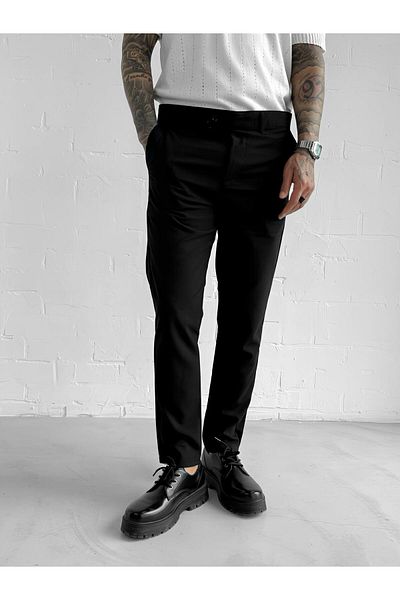 ablukaonline Men's Quality Flexible Lycra Ankle Length Fabric Trousers Black