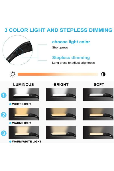 COOYA LED Neck Reading Light,Book Light In Bed,3 Color with Bendable Arms Adjustable Brightness