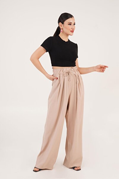 Hipo Trend Pantaloni de nurcă cu picioare largi, cu detaliu legat în talie