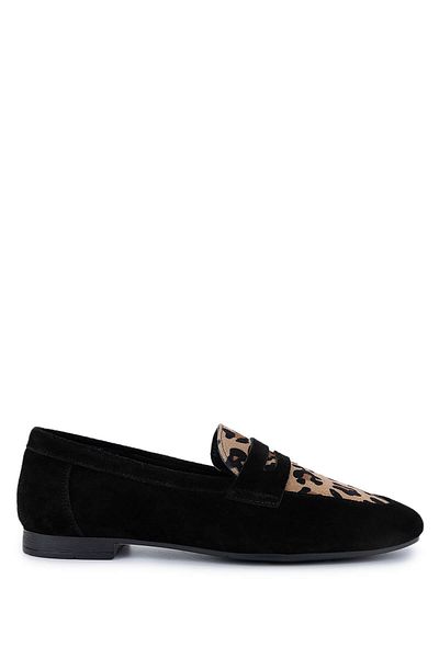 Tamer Tanca Women's Genuine Leather Black Suede Loafer Shoes