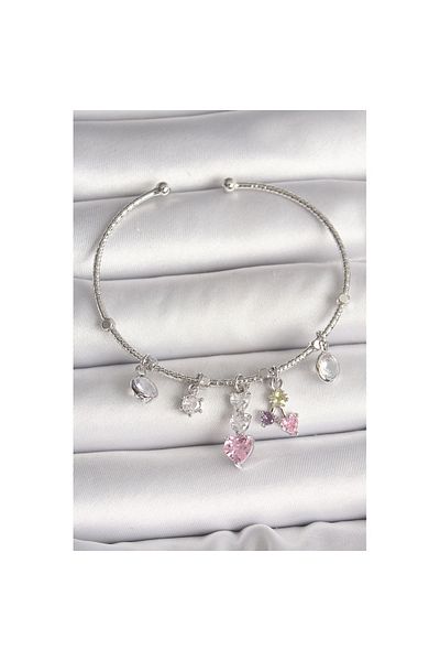 Skygo Brass Silver Color Hanging Zircon Stone Heart Figure Charm Women's Bracelet - Tj-Bb6910
