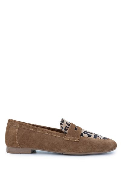 Tamer Tanca Women's Genuine Leather Tan Suede Loafer Shoes