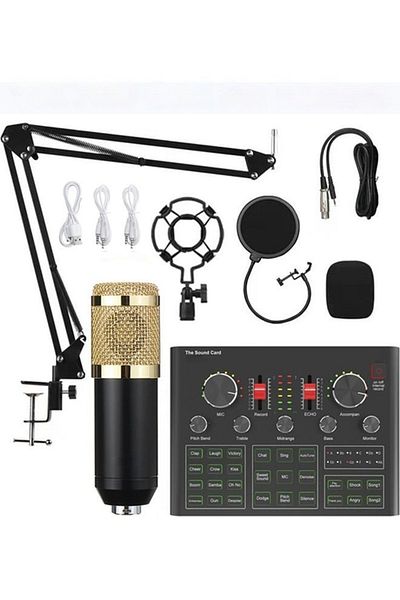 COOYA Podcast Equipment Bundle, BM-800, Voice Changer, Live Sound Card Audio Interface for Vlog(AM100-V8)
