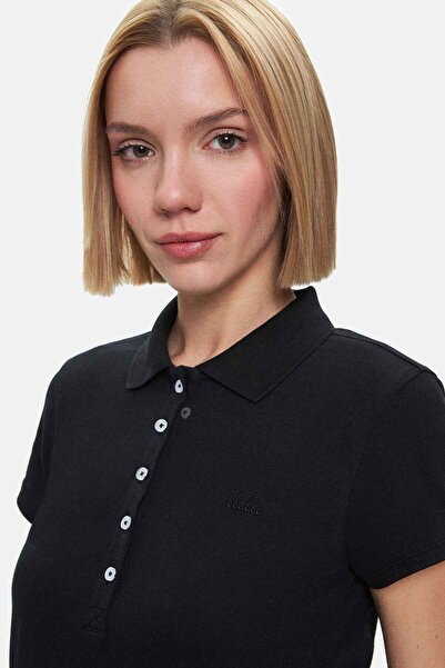 UCLA Madeira Black Polo Neck Embroidered Standard Fit Women's Dress