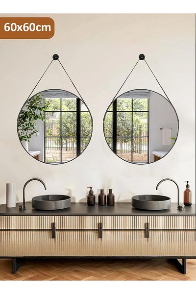 Taimi Pack of 2 Nordic Style Hanging Mirror, Circle, Modern Vanity Mirror, 60CM