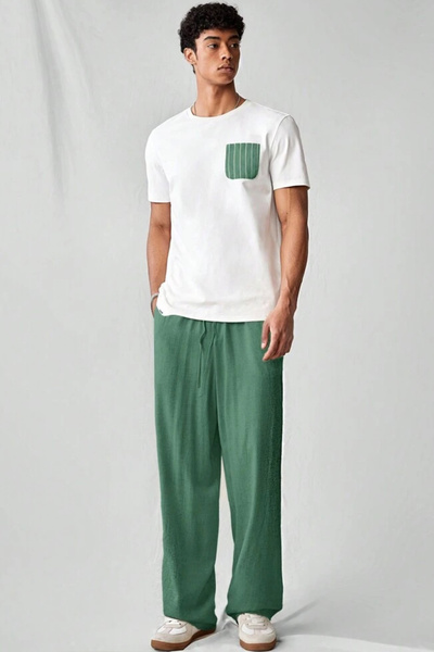 North London Men's Linen Blended Oversize Wide Leg Trousers