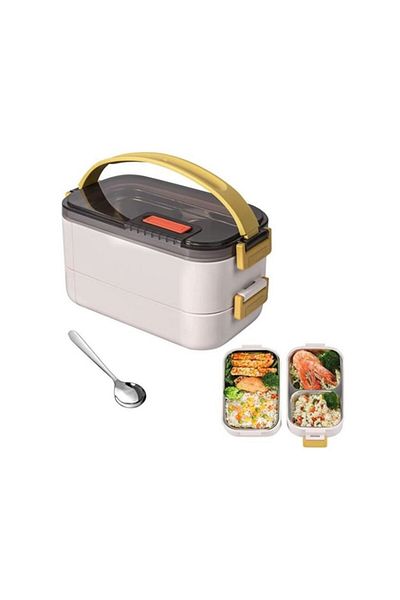 COOYA Lunch Box for Adults & Kids, Reusable Stainless Steel Handheld Portable 2 Layers Meal Box, 1200ml