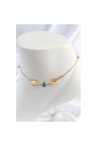 Skygo 316L Steel Gold Color Butterfly Evil Eye Bead Figure Women's Anklet - Tj-Hh1641