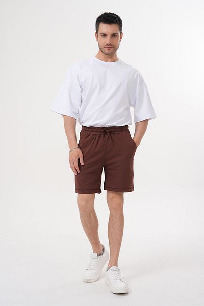 ACTIVE MODA - Men's Brown over the Knee Shorts with Laces Large Size Oversize Cotton