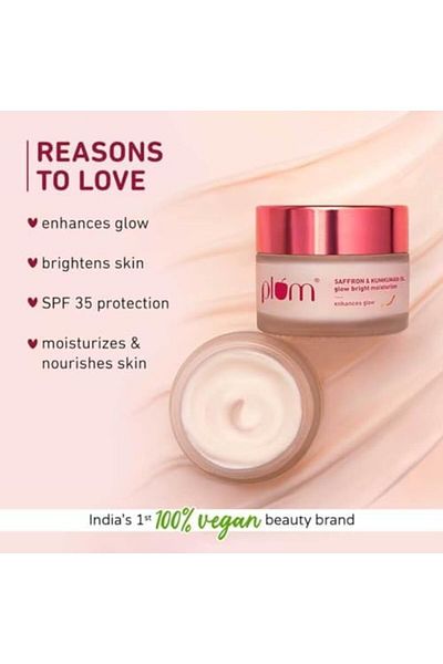 PLUM Saffron & Kumkumadi Oil Glow Bright Moisturizer, With SPF 35, Brightens Skin & Enhances Glow, F