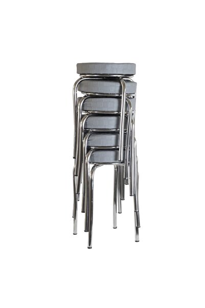 ekipmetal Gri Renkli Deri 6'lı Mutfak Balkon Taburesi