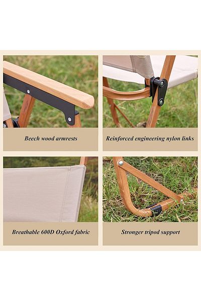 COOYA Portable Folding Camping Chair, With Wood Handles, tylish Design, for Picnic, Concerts