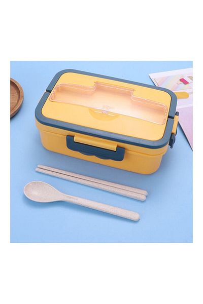 COOYA Wheat Straw Microwave Lunch Box With Cutlery,PP,Yellow,12x20x7.6cm(yellow)