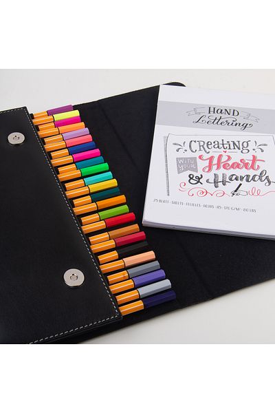 2K S.Leather Pen Holder for Crayons/Fountain Pen/Roller Pen/Collection Pen Bag, 24 Pcs,Black