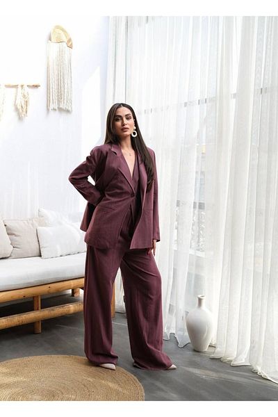 CONCEPTbyOkanGüler Linen Pantalon Jacket Suit-M - Bordo
