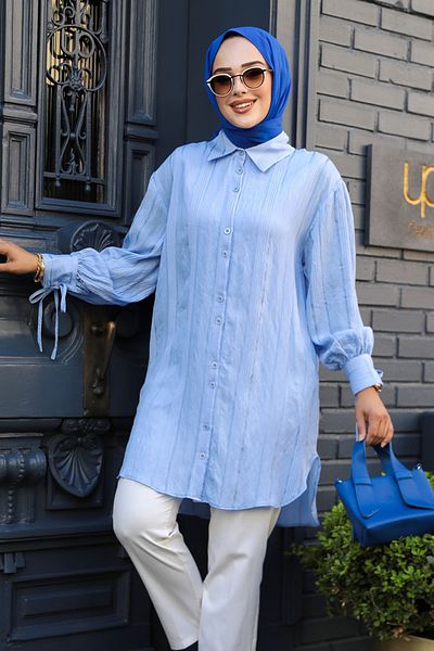 Neva Style Tunica Hijab Albastra - Cu Nasturi, Model 10510M