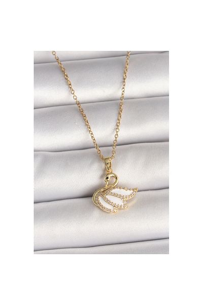 Skygo 316L Steel Gold Color Chain Zircon Stone Swan Model Women's Necklace - Tj-Bko9996