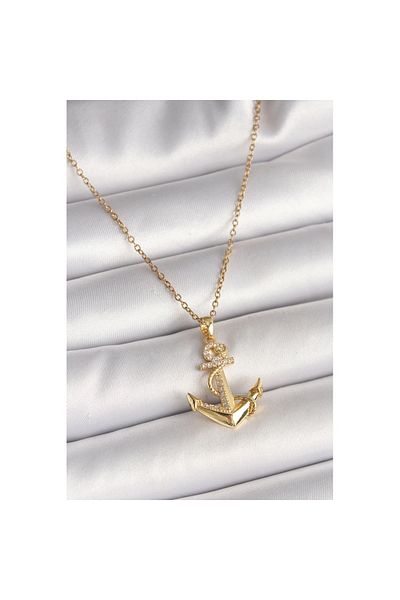Skygo Gold Color 316L Steel Necklace Detailed Model with Zircon Stone