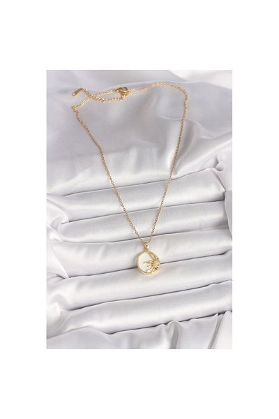Skygo Gold Color 316L Steel Chain White Enamel Sunset Model Women's Necklace