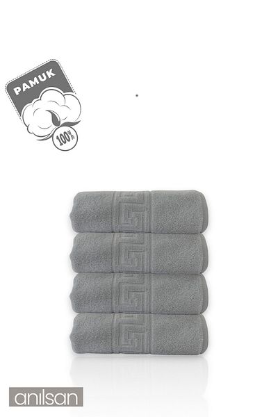 Anılsan 4-Piece Gray Greek Hand Towels - 50X90 Cm, 225 Gr, 100% Cotton, Spa and Hotel Towels, Suitable for Daily Use