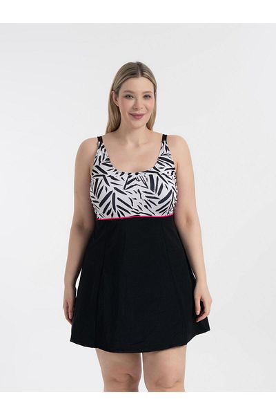 AQUAVİVA Aquaviva Women's Black Tie Dye Stylish Dress with Gathering Piping