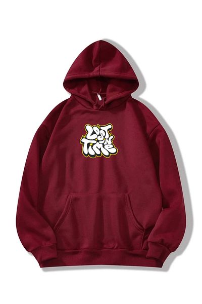 RPT MODA Oversized Lost Print Detail Hooded Basic Sweatshirt
