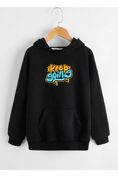 RPT MODA Oversized Keep Printed Detail Hooded Basic Sweatshirt