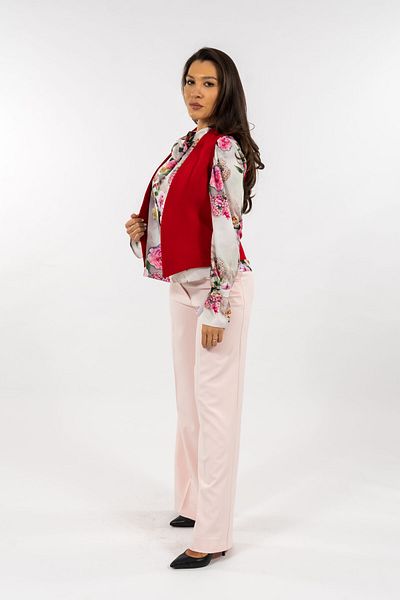 Gorgeaux Floral Blouse Vest and Pastel Pink Pants Set - XL(42)