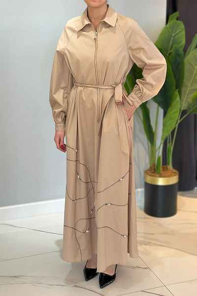 Ceremony Μπεζ μισό φόρεμα με φερμουάρ Poplin 5779