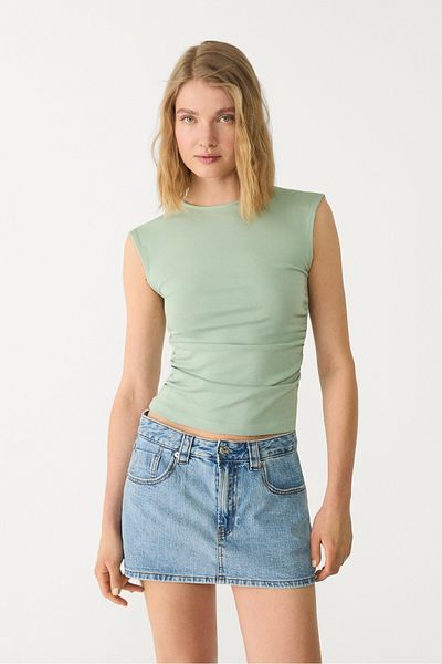 Stradivarius Basic fitted T-shirt with gathering