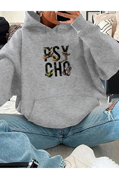 RPT MODA سويت شيرت أساسي بغطاء للرأس بطباعة نفسية كبيرة الحجم