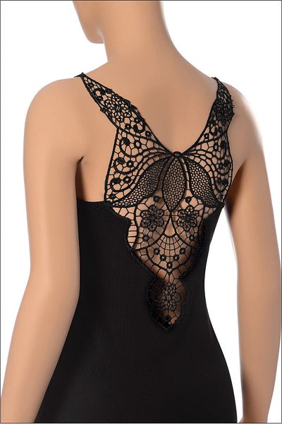 NİSYVE Black Lace Detailed Women's Undershirt - Rope Strap