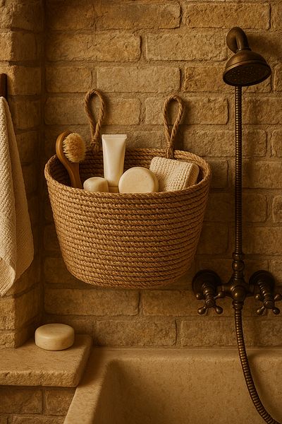 HandmadeSNM Καλάθι μπάνιου, Organizer μπάνιου, Γλάστρα 100% χειροποίητο καλάθι από γιούτα