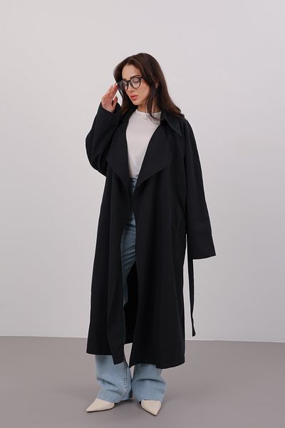 FACETTE Women's 202288944   Black Belted Seasonal Thin Trench Coat