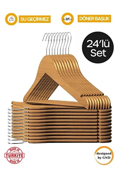 Hausgarten 24 Adet - Ahşap Görünümlü Plastik A Kalite Elbise Askısı Ahşap Renk