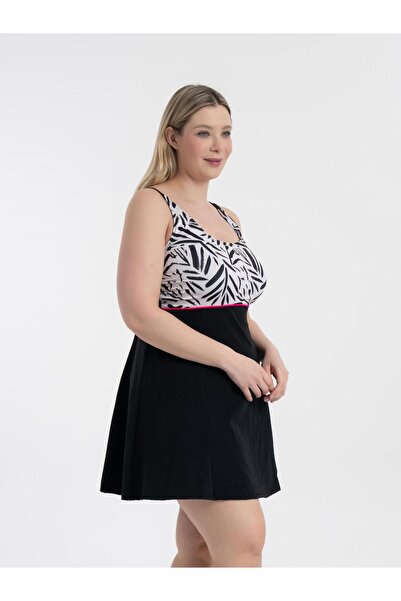 AQUAVİVA Aquaviva Women's Black Tie Dye Stylish Dress with Gathering Piping