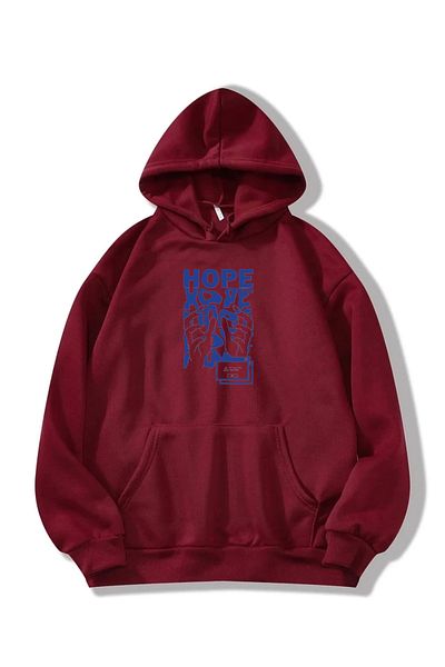 RPT MODA Oversized Hope Printed Detail Hooded Basic Sweatshirt