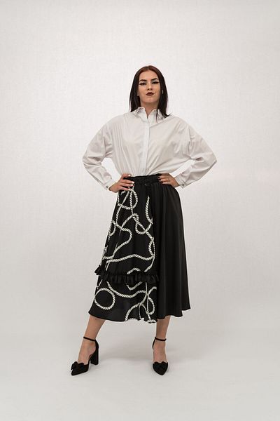 Gorgeaux Anna White Shirt and Black Skirt Set - 4XL(48)