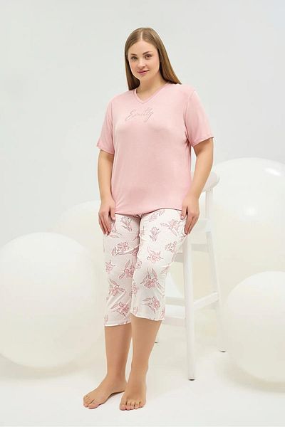 Sevim 16712 Pink Stone Oversized Capri Pajama Set