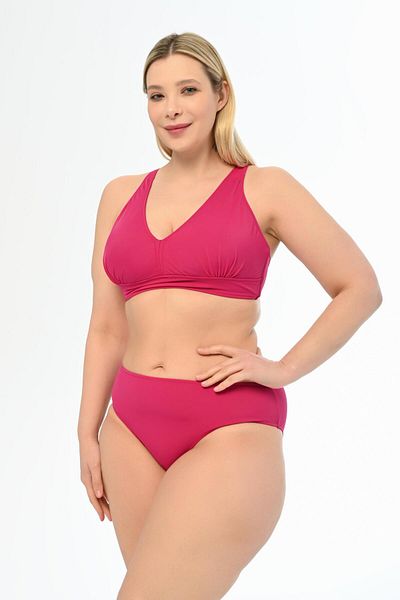AQUAVİVA Aquaviva Women's Cherry Plus Size Triangle Gathering High Waist Bikini Set