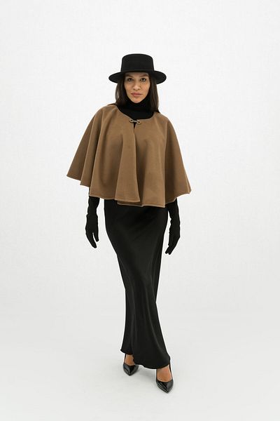 Gorgeaux Emilia Brown Cape and Black Skirt Set - 5XL(50)