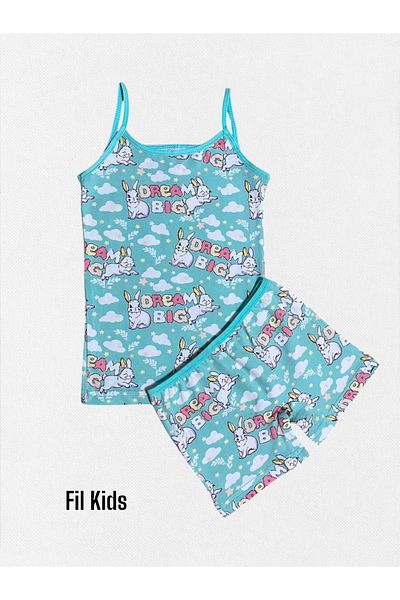 elmas kids Комплект боксерки за момиче, 100% памучен, тюркоазен, с шарка на зайче и облаци