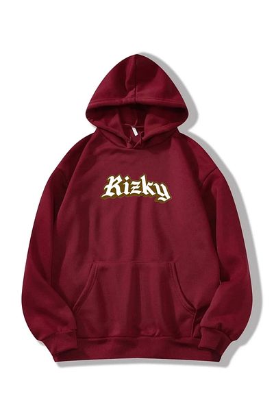 RPT MODA Oversized Girly Print Detail Hooded Basic Sweatshirt